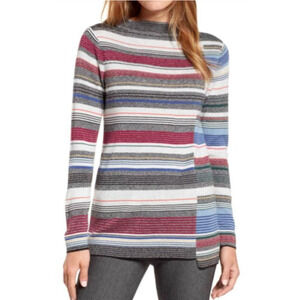 Nic+Zoe Striped Asymmetrical Lightweight Knit Mock Neck Sweater Size PP